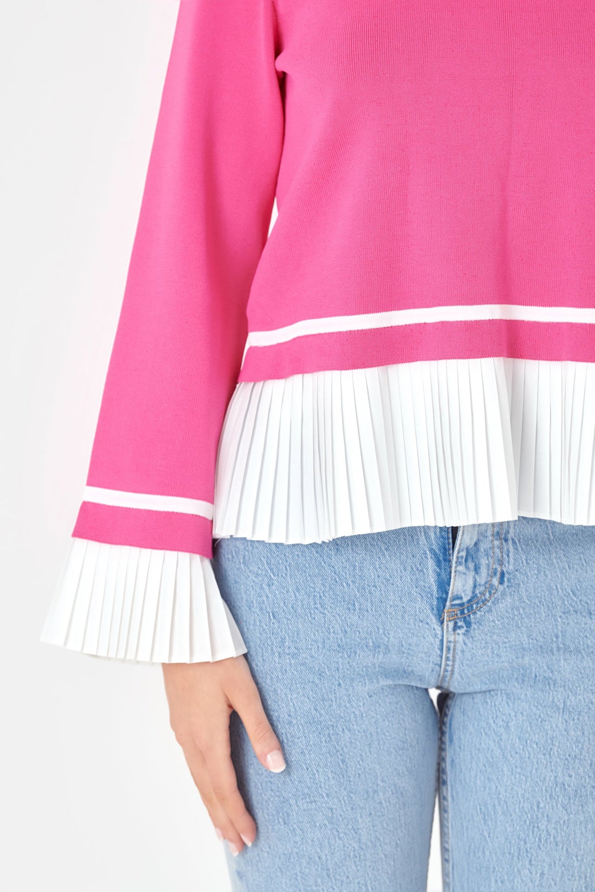 ENGLISH FACTORY - Mixed Media Pleated Knit Top - TOPS available at Objectrare