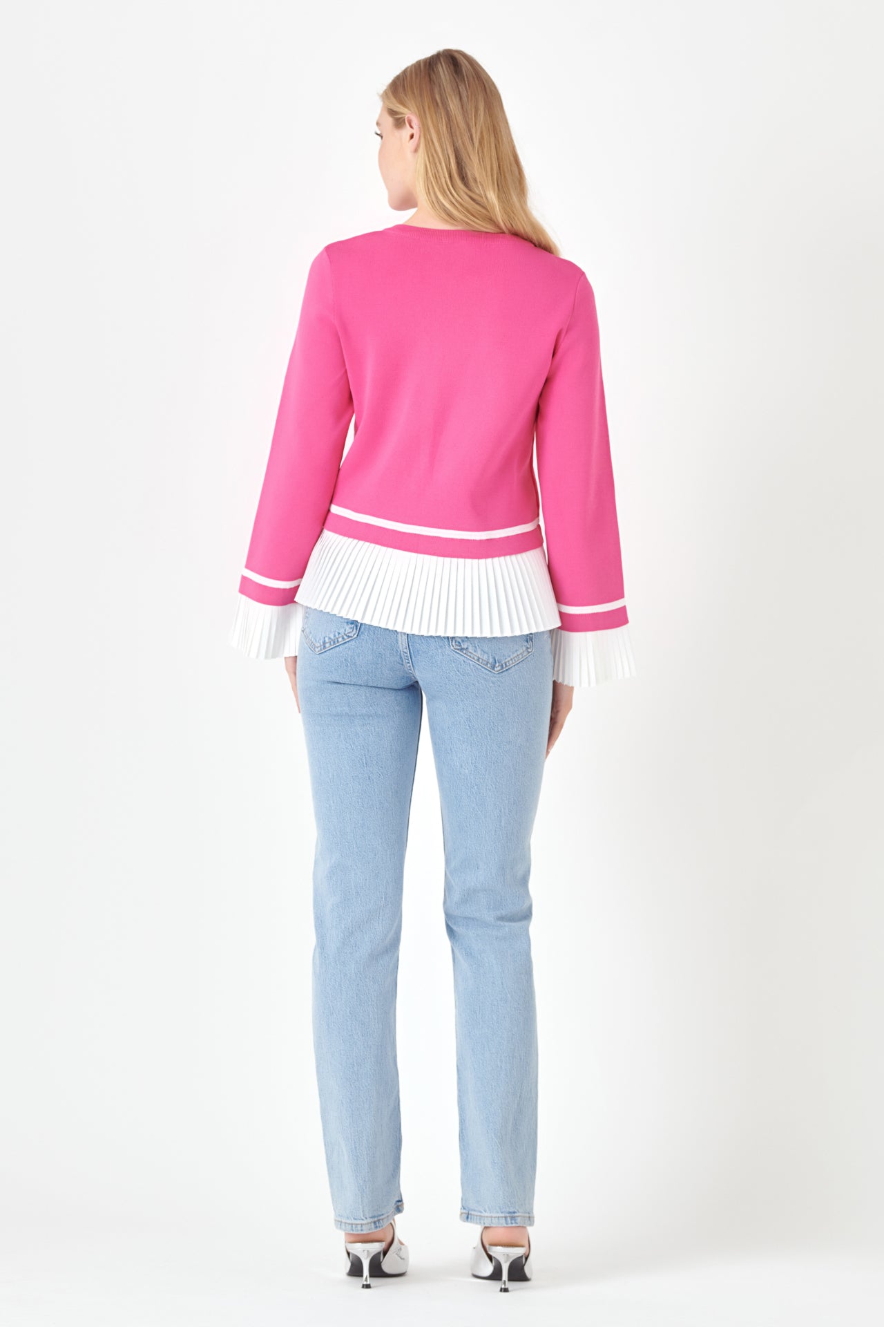 ENGLISH FACTORY - Mixed Media Pleated Knit Top - TOPS available at Objectrare