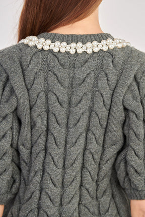 ENDLESS ROSE - Pearl Trim Cable Knit Top - TOPS available at Objectrare