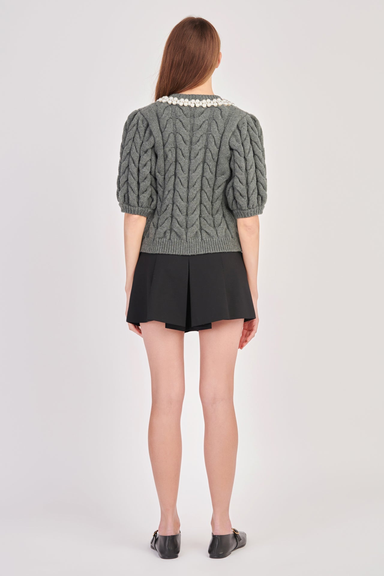 ENDLESS ROSE - Pearl Trim Cable Knit Top - TOPS available at Objectrare