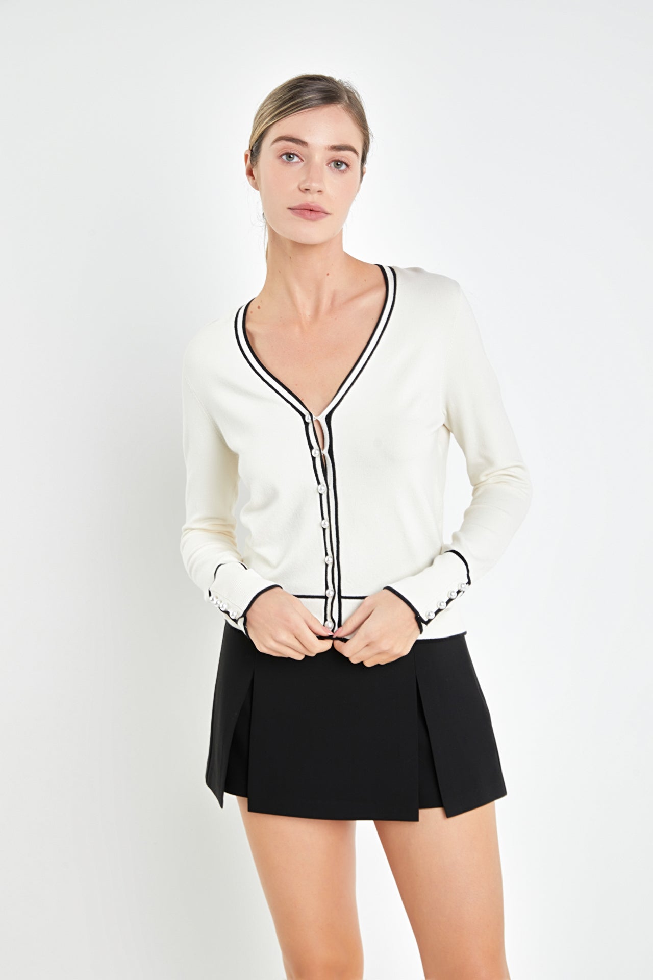 ENGLISH FACTORY - Pearl Button Knit Cardigan - SWEATERS & KNITS available at Objectrare