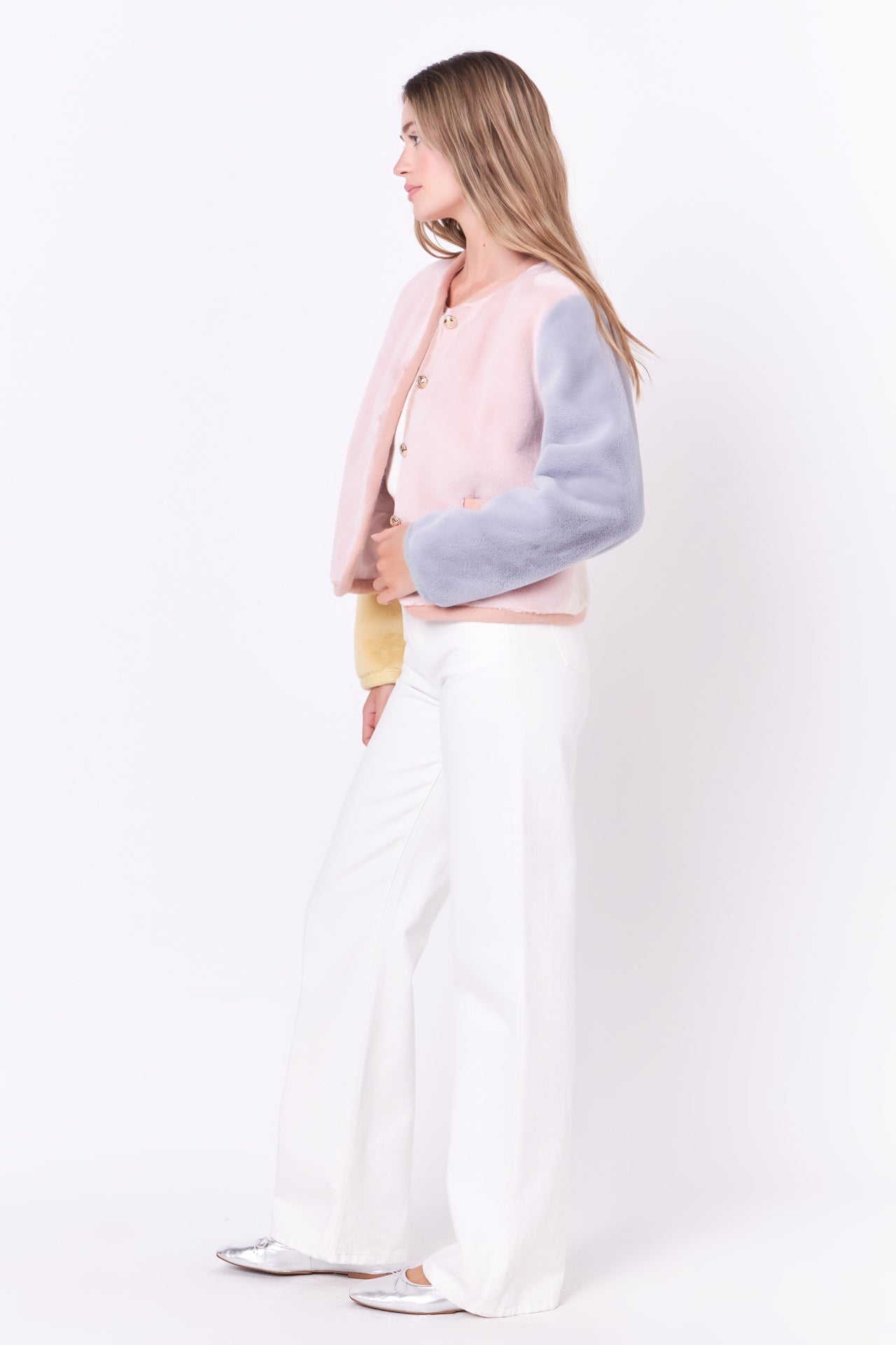 ENGLISH FACTORY - Colorblock Faux Fur Jacket - JACKETS available at Objectrare