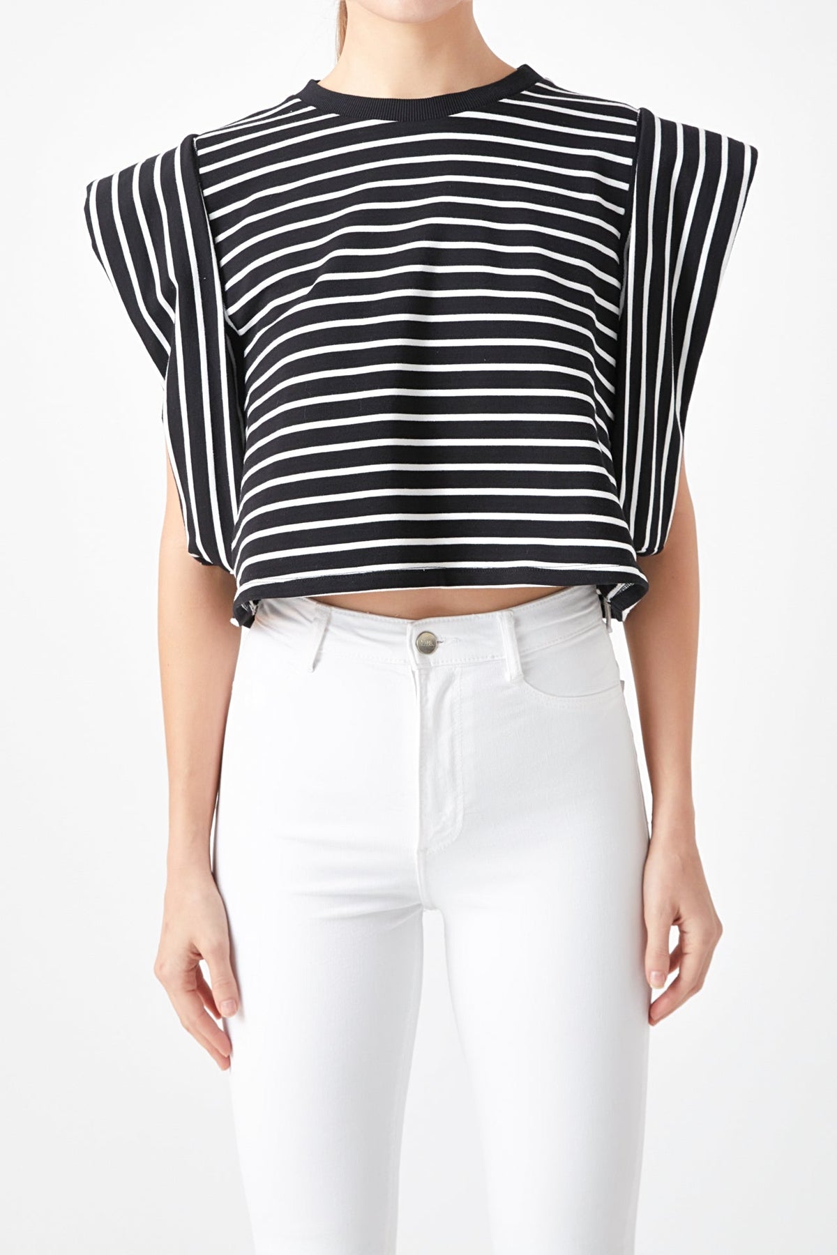 ENDLESS ROSE - Stripe Drop Shoulder Cropped Top - TOPS available at Objectrare