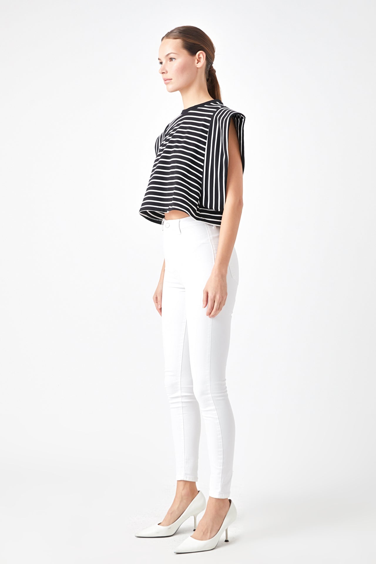 ENDLESS ROSE - Stripe Drop Shoulder Cropped Top - TOPS available at Objectrare