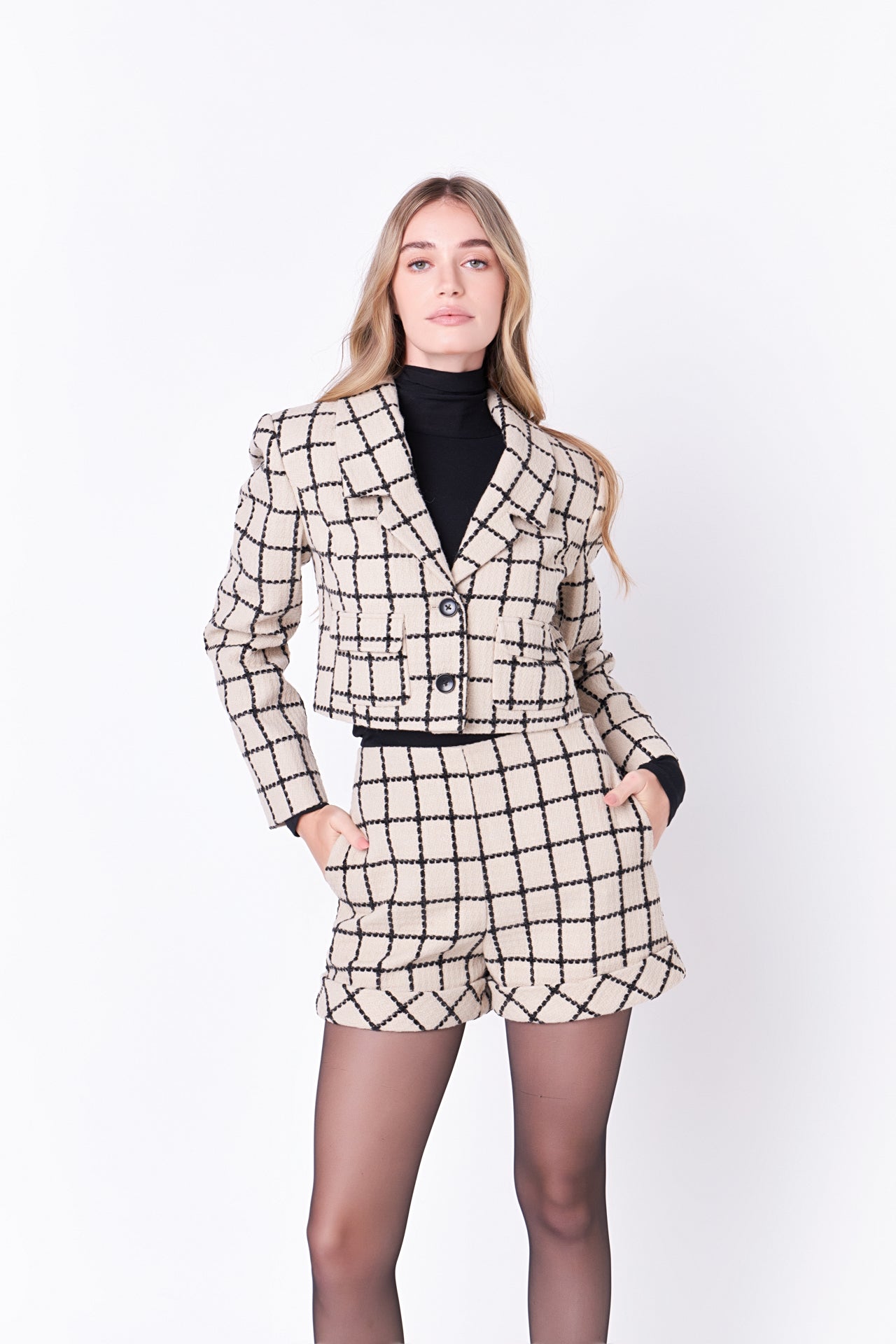 ENGLISH FACTORY - Plaid Cropped Blazer - BLAZERS available at Objectrare