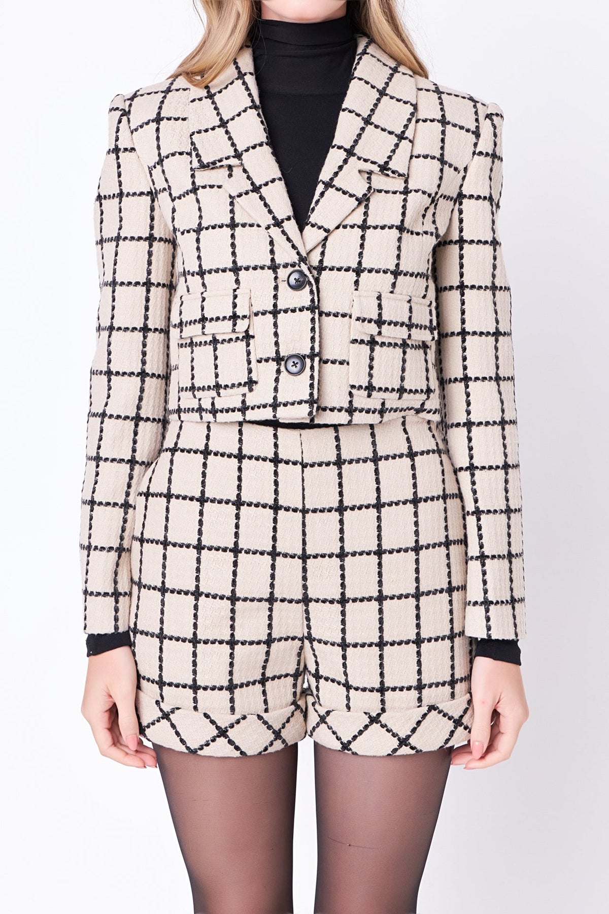 ENGLISH FACTORY - Plaid Cropped Blazer - BLAZERS available at Objectrare