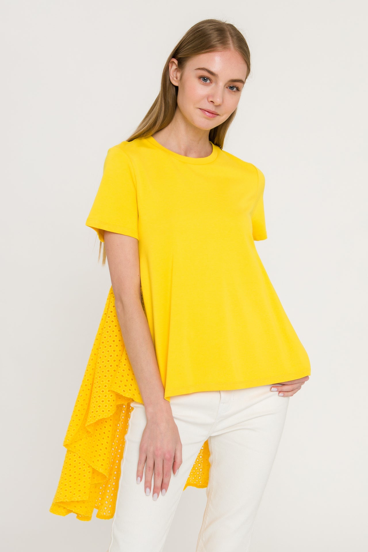 ENGLISH FACTORY - High Low T-shirt With Eyelet Peplum - T-SHIRTS available at Objectrare