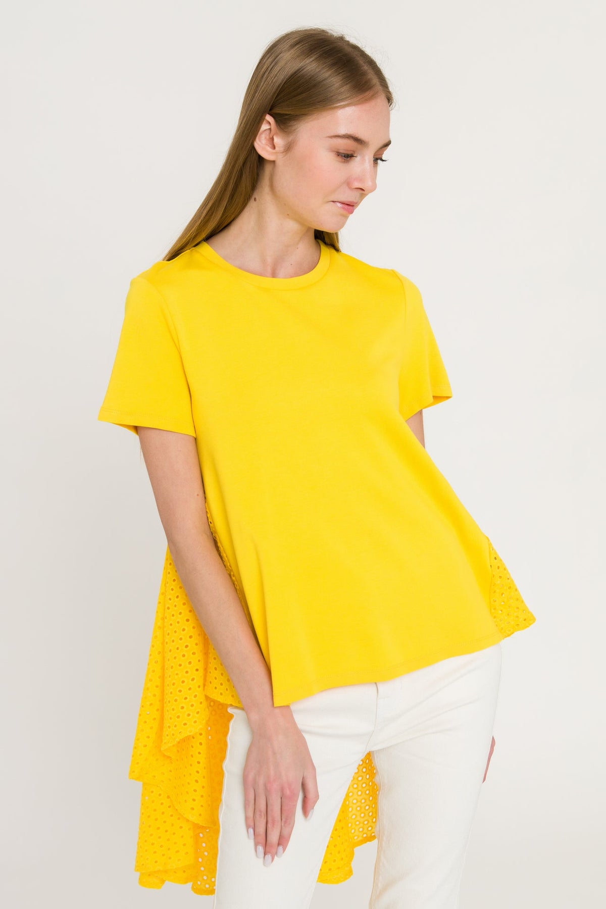 ENGLISH FACTORY - High Low T-shirt With Eyelet Peplum - T-SHIRTS available at Objectrare