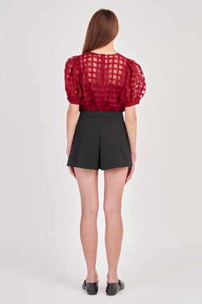 ENGLISH FACTORY - Plaid Sheer Puff Sleeve Top - TOPS available at Objectrare