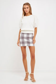 ENGLISH FACTORY - Multi Gingham Knit Mini Skirt - SKIRTS available at Objectrare