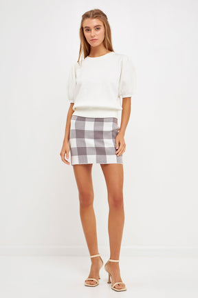 ENGLISH FACTORY - Multi Gingham Knit Mini Skirt - SKIRTS available at Objectrare