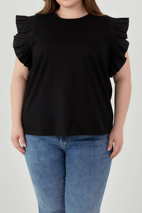 ENGLISH FACTORY - Poplin Knit Mixed Ruffle Detail Top - TOPS available at Objectrare