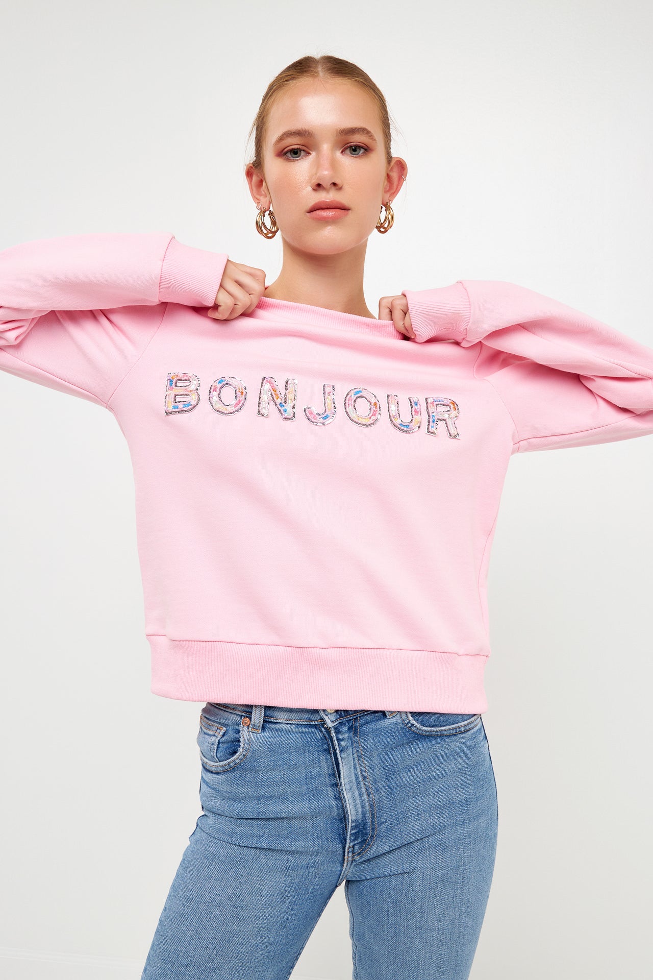 ENDLESS ROSE - Lettering Beads Sweatshirt - SWEATERS & KNITS available at Objectrare
