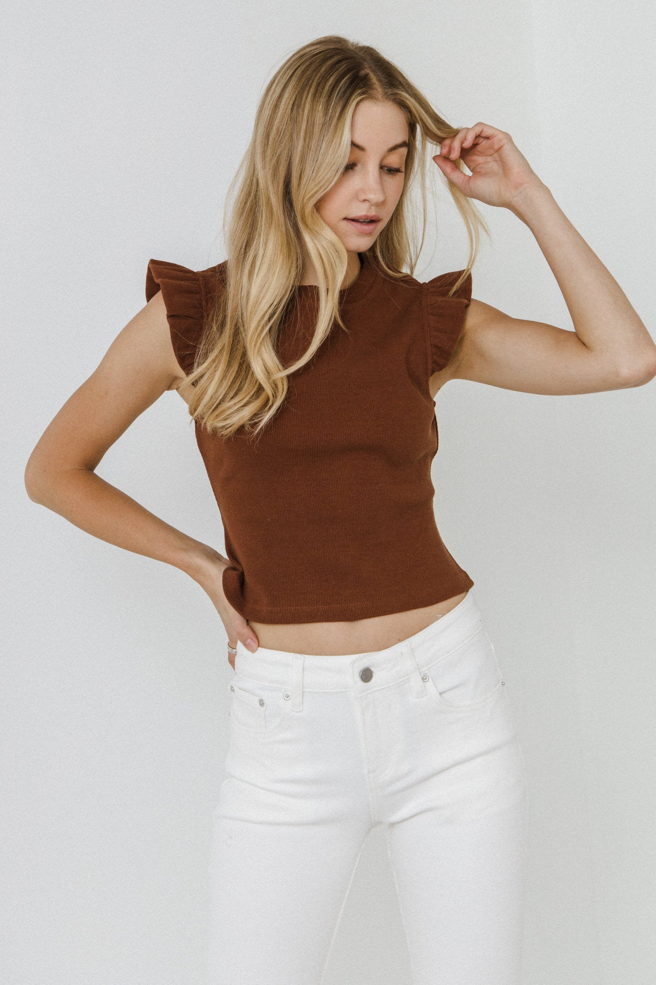 FREE THE ROSES - Ruffle Detail Knit Top - TOPS available at Objectrare