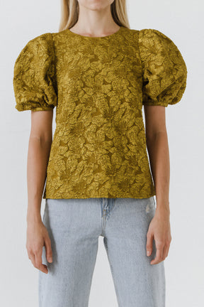 ENDLESS ROSE - Jacquard Puff Sleeve Top - TOPS available at Objectrare