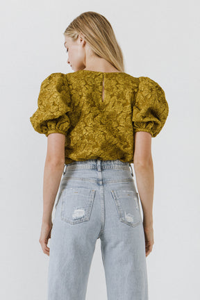 ENDLESS ROSE - Jacquard Puff Sleeve Top - BLOUSES available at Objectrare