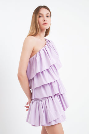 ENDLESS ROSE - One-Shoulder Ruffled Mini Dress - DRESSES available at Objectrare