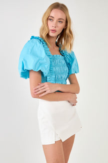 ENDLESS ROSE - Smocked Puff Sleeve Top - TOPS available at Objectrare