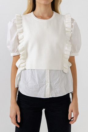 ENGLISH FACTORY - Short Puff Sleeve Shirt with Ruffed Sweater - TOPS available at Objectrare