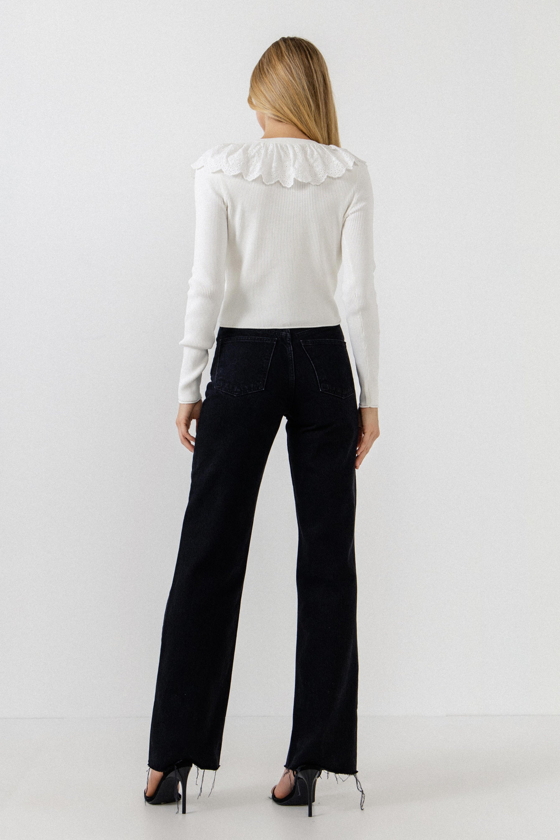 ENGLISH FACTORY - Eyelet Ruffle with Knit Cardigan - TOPS available at Objectrare