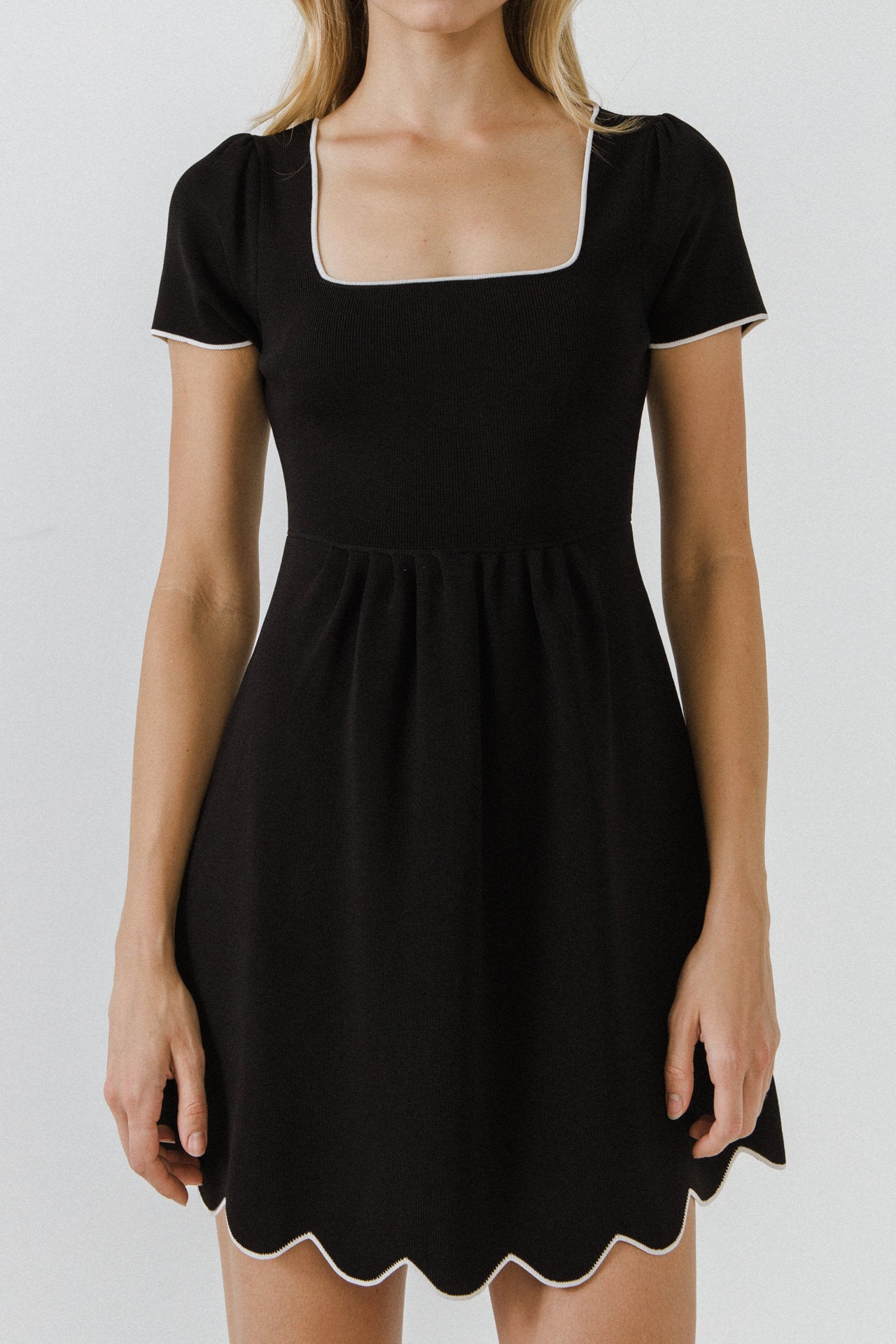 ENGLISH FACTORY - Scallop Contrast Detail Knit Dress - DRESSES available at Objectrare