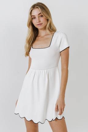 ENGLISH FACTORY - Scallop Contrast Detail Knit Dress - DRESSES available at Objectrare