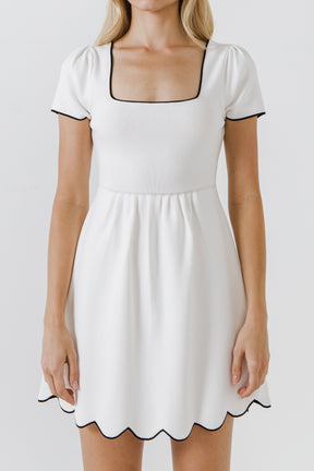 ENGLISH FACTORY - Scallop Contrast Detail Knit Dress - DRESSES available at Objectrare