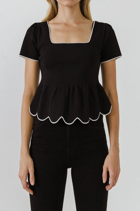ENGLISH FACTORY - Scallop Edge Square Neckline Sweater - TOPS available at Objectrare