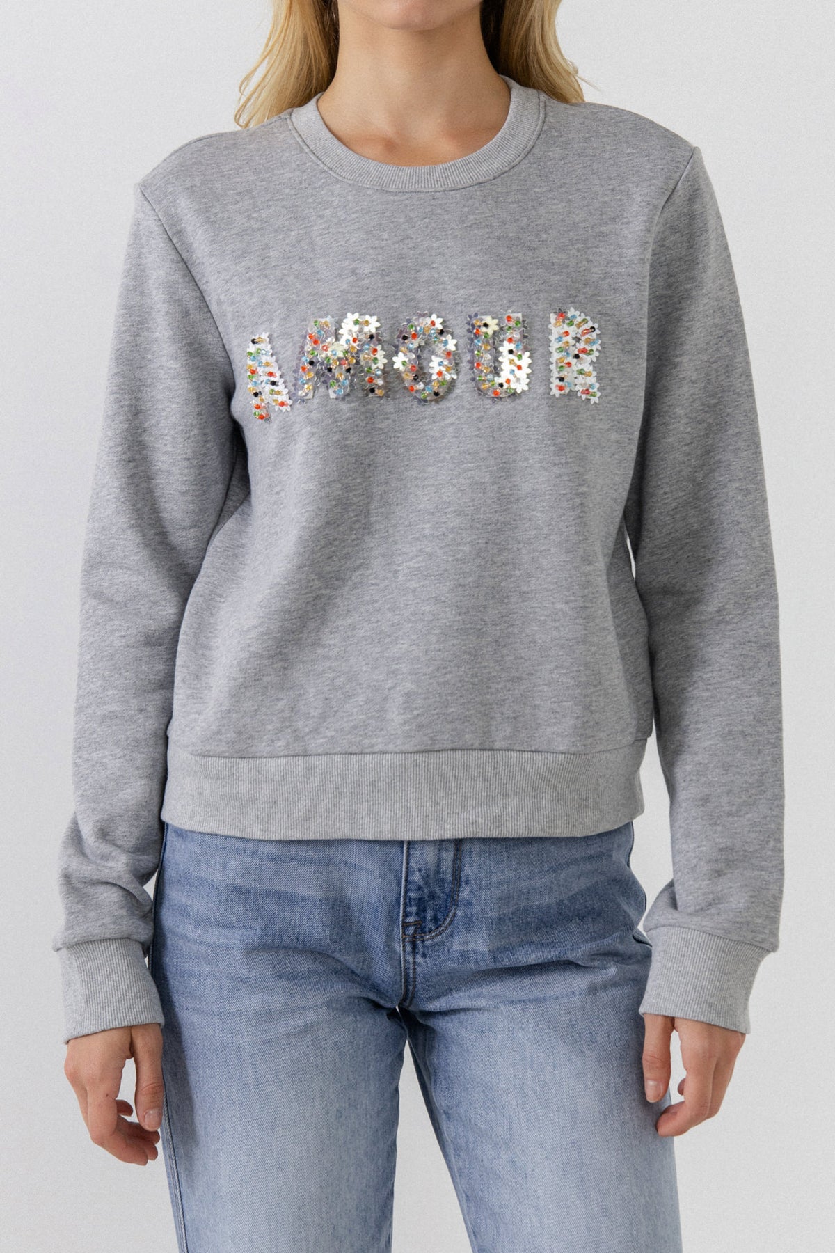 ENDLESS ROSE - Sequins & Beads Letter Sweatshirt - HOODIES & SWEATSHIRTS available at Objectrare