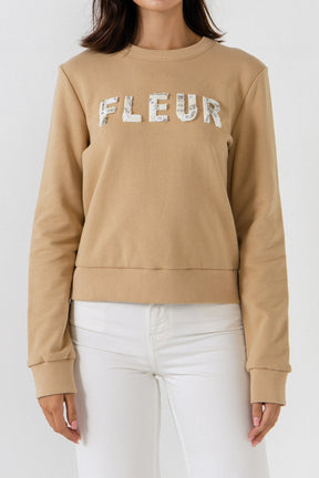 ENDLESS ROSE - Beads Lettering Patch Sweatshirt - TOPS available at Objectrare