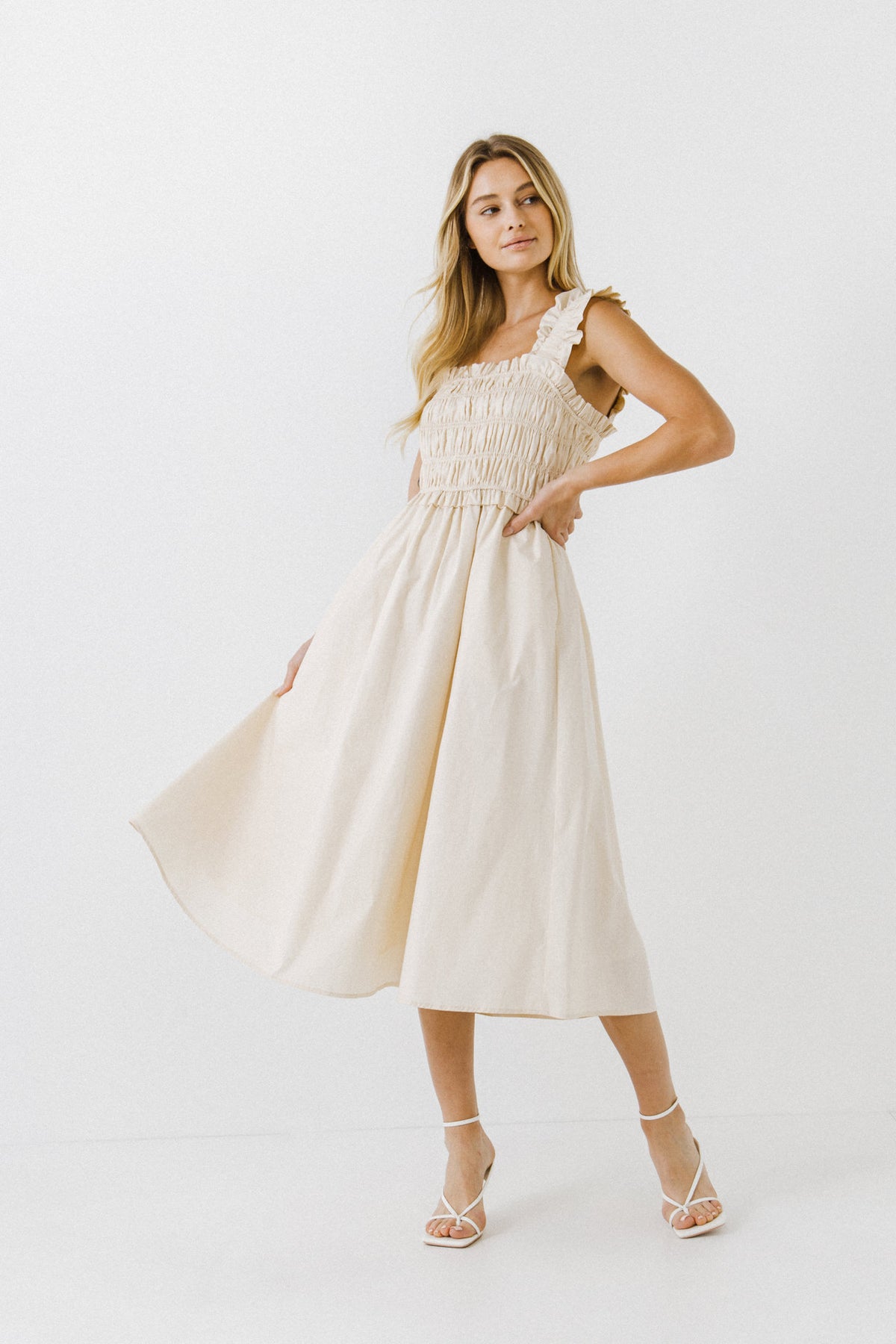 ENGLISH FACTORY - Ruffled Shoulder Straps Midi Dress - DRESSES available at Objectrare