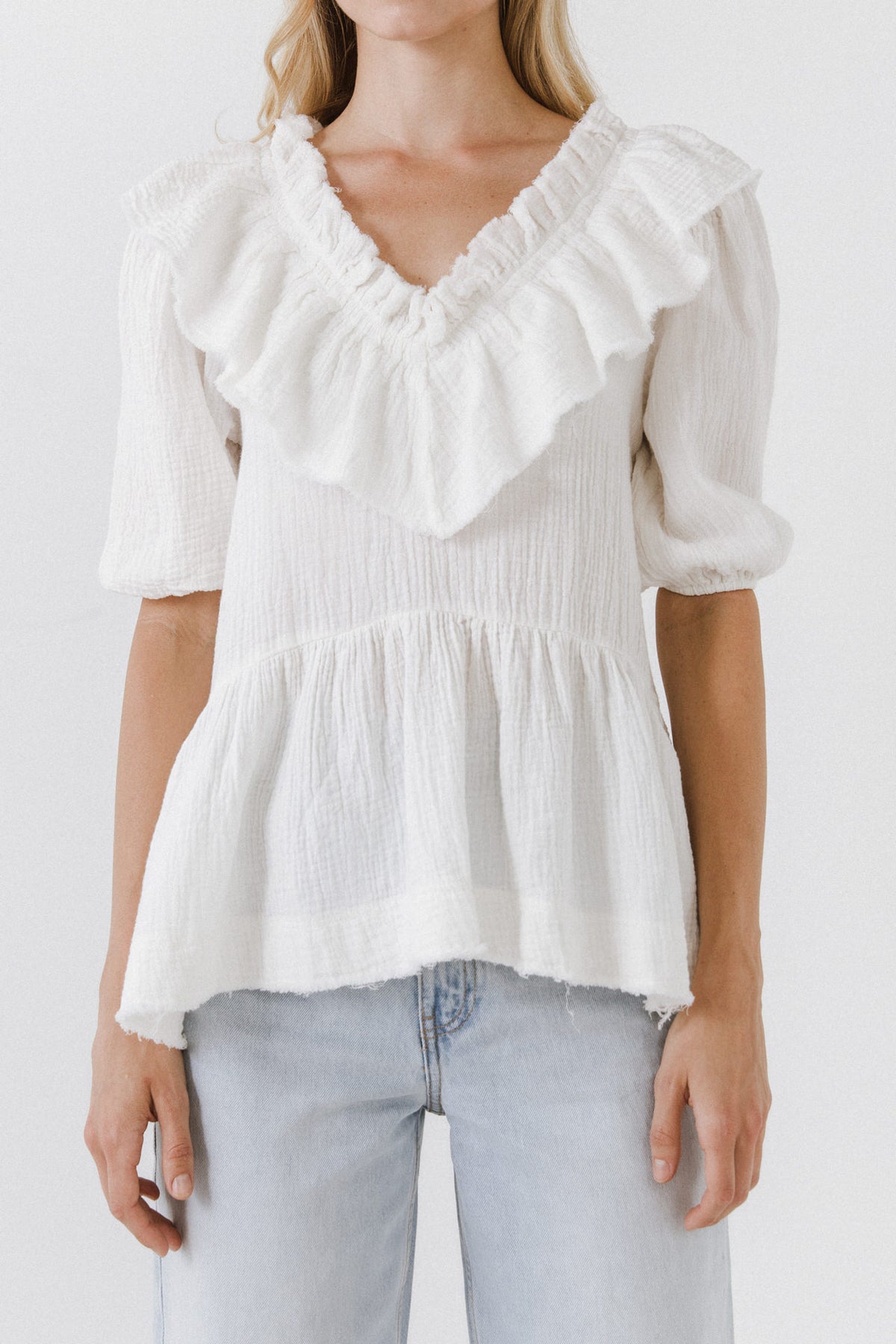 FREE THE ROSES - Ruffle Neckline Blouse - BLOUSES available at Objectrare