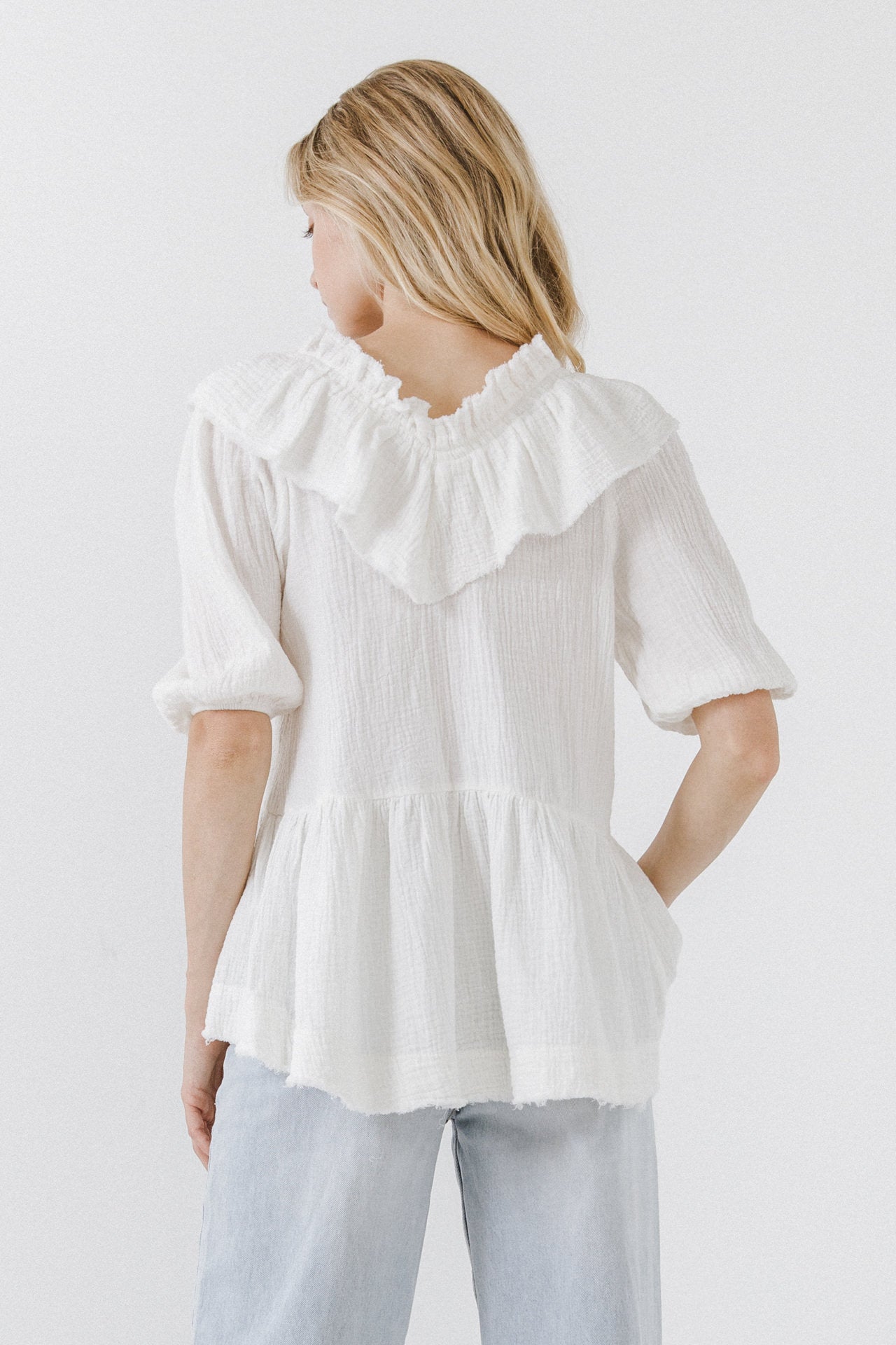 FREE THE ROSES - Ruffle Neckline Blouse - BLOUSES available at Objectrare