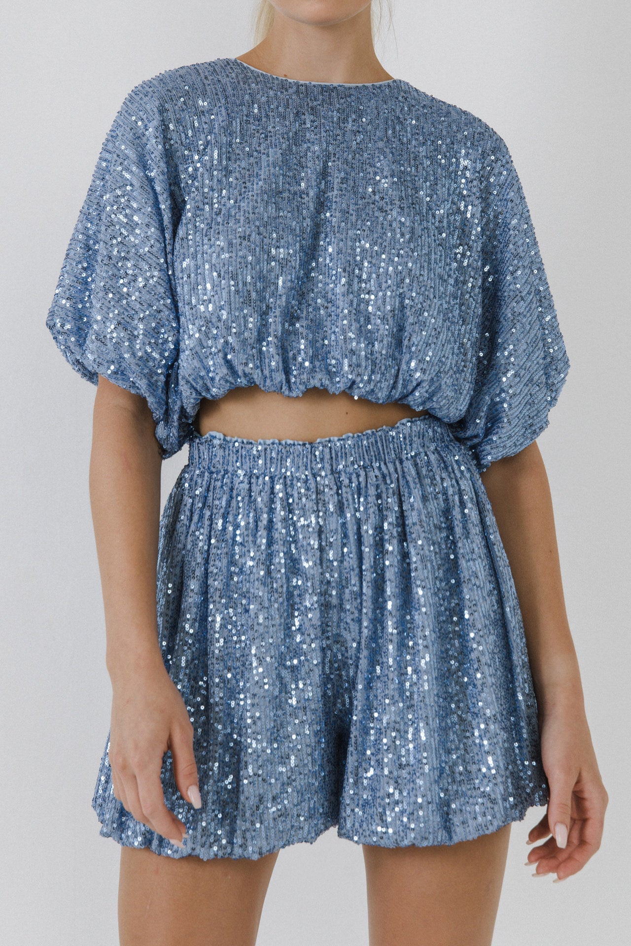 ENDLESS ROSE - Sequins Cropped Puff Top - TOPS available at Objectrare