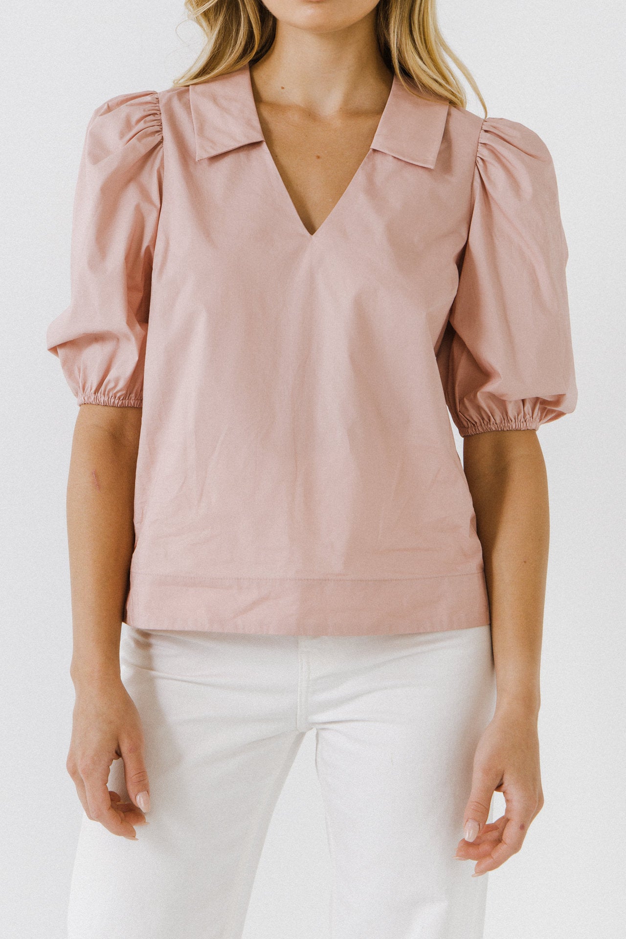 ENGLISH FACTORY - V-neckline Puff Sleeve Top - TOPS available at Objectrare