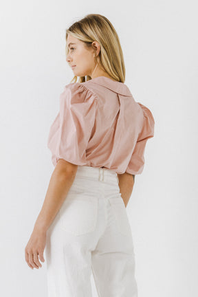 ENGLISH FACTORY - V-neckline Puff Sleeve Top - TOPS available at Objectrare