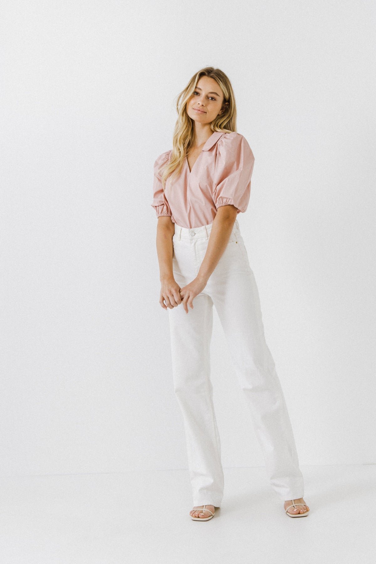 ENGLISH FACTORY - V-neckline Puff Sleeve Top - TOPS available at Objectrare