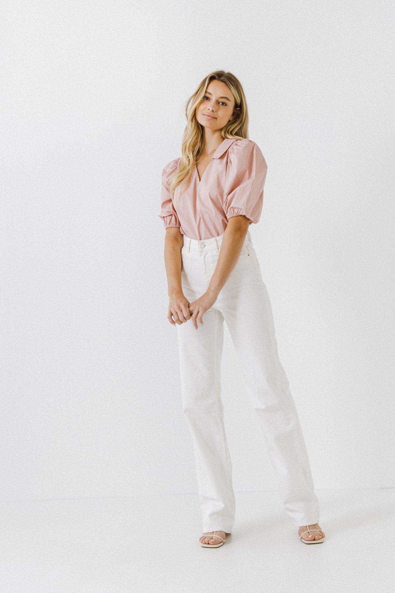 ENGLISH FACTORY - V-neckline Puff Sleeve Top - TOPS available at Objectrare