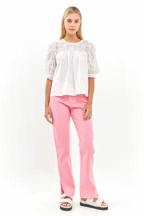 ENGLISH FACTORY - Eyelet Mix Media Top - TOPS available at Objectrare