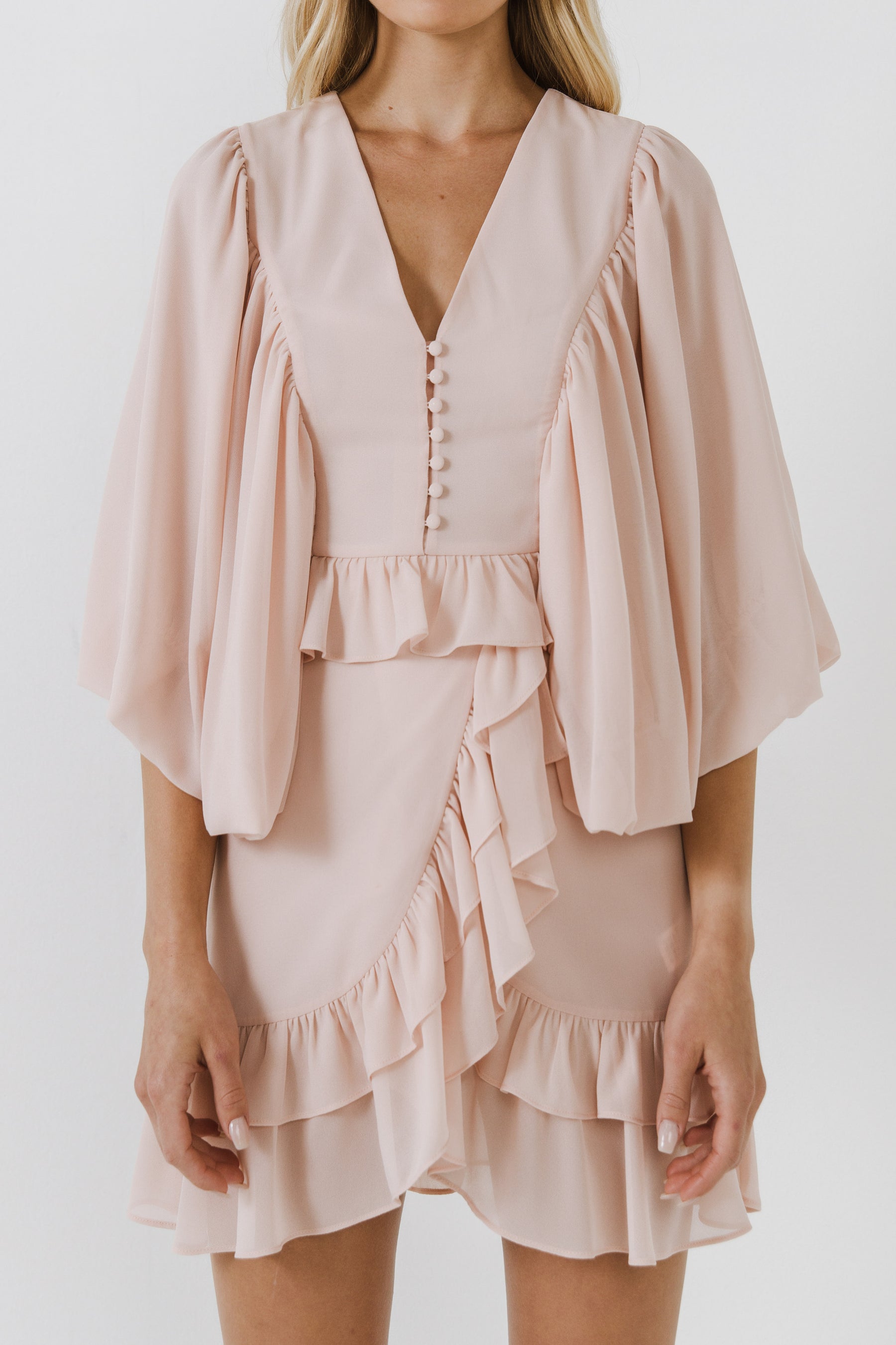 FREE THE ROSES - Ruffle Detail with Puff Sleeve Mini Dress - DRESSES available at Objectrare