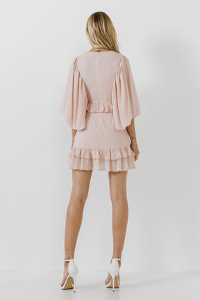 FREE THE ROSES - Ruffle Detail with Puff Sleeve Mini Dress - DRESSES available at Objectrare