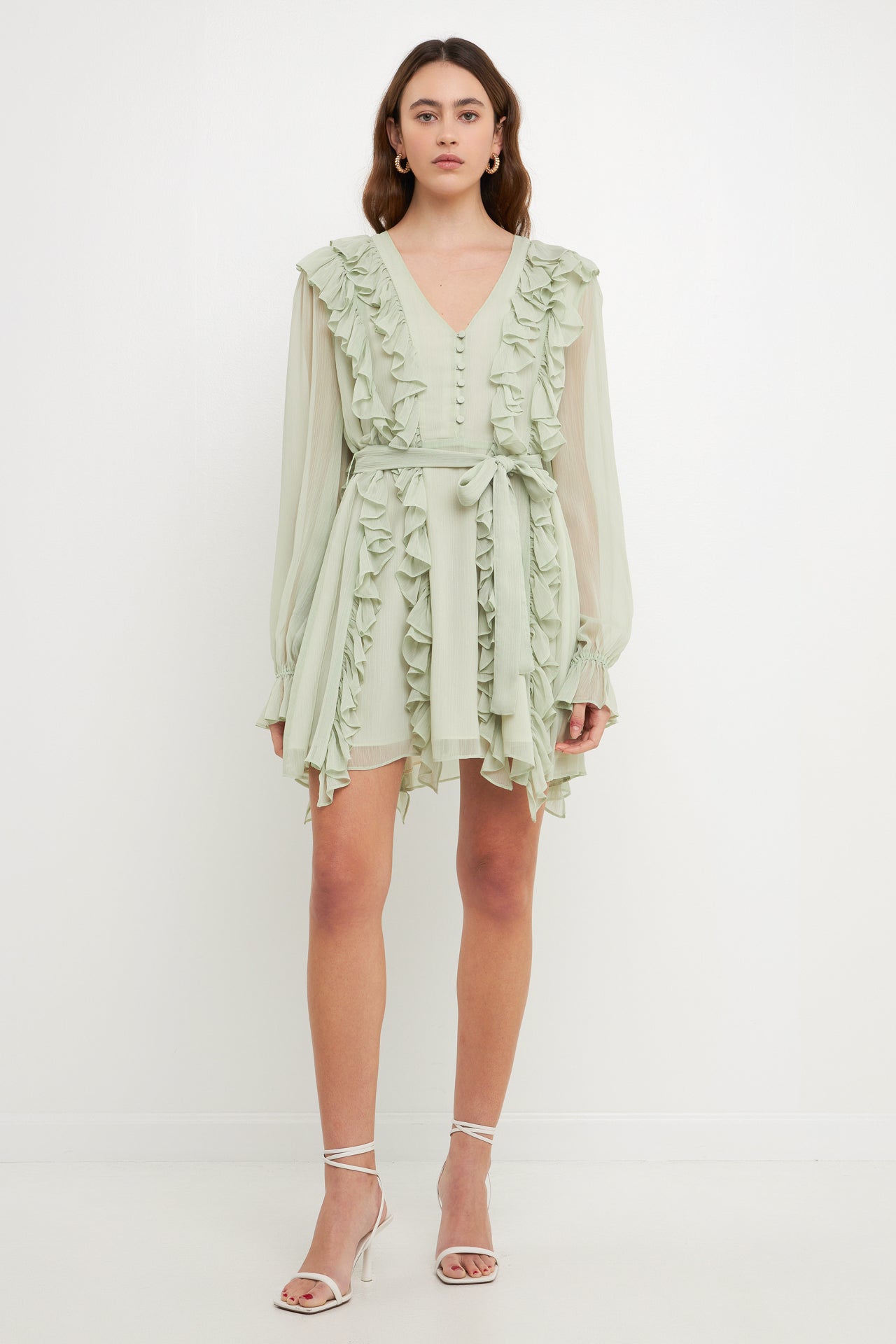 ENDLESS ROSE - Button Down Ruffle Mini Dress - DRESSES available at Objectrare