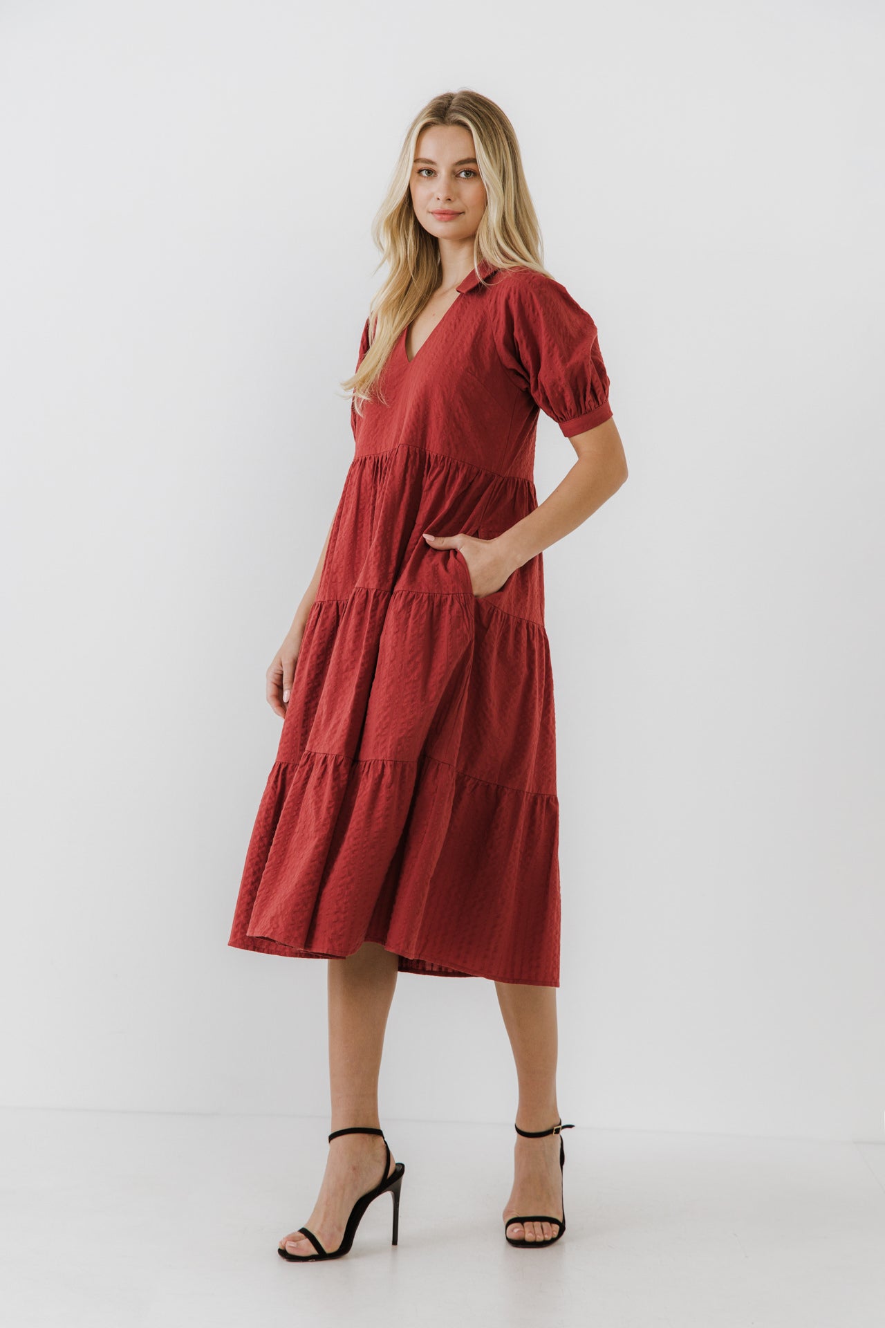 FREE THE ROSES - Free The Rose - Stripe Texture Midi Dress - DRESSES available at Objectrare