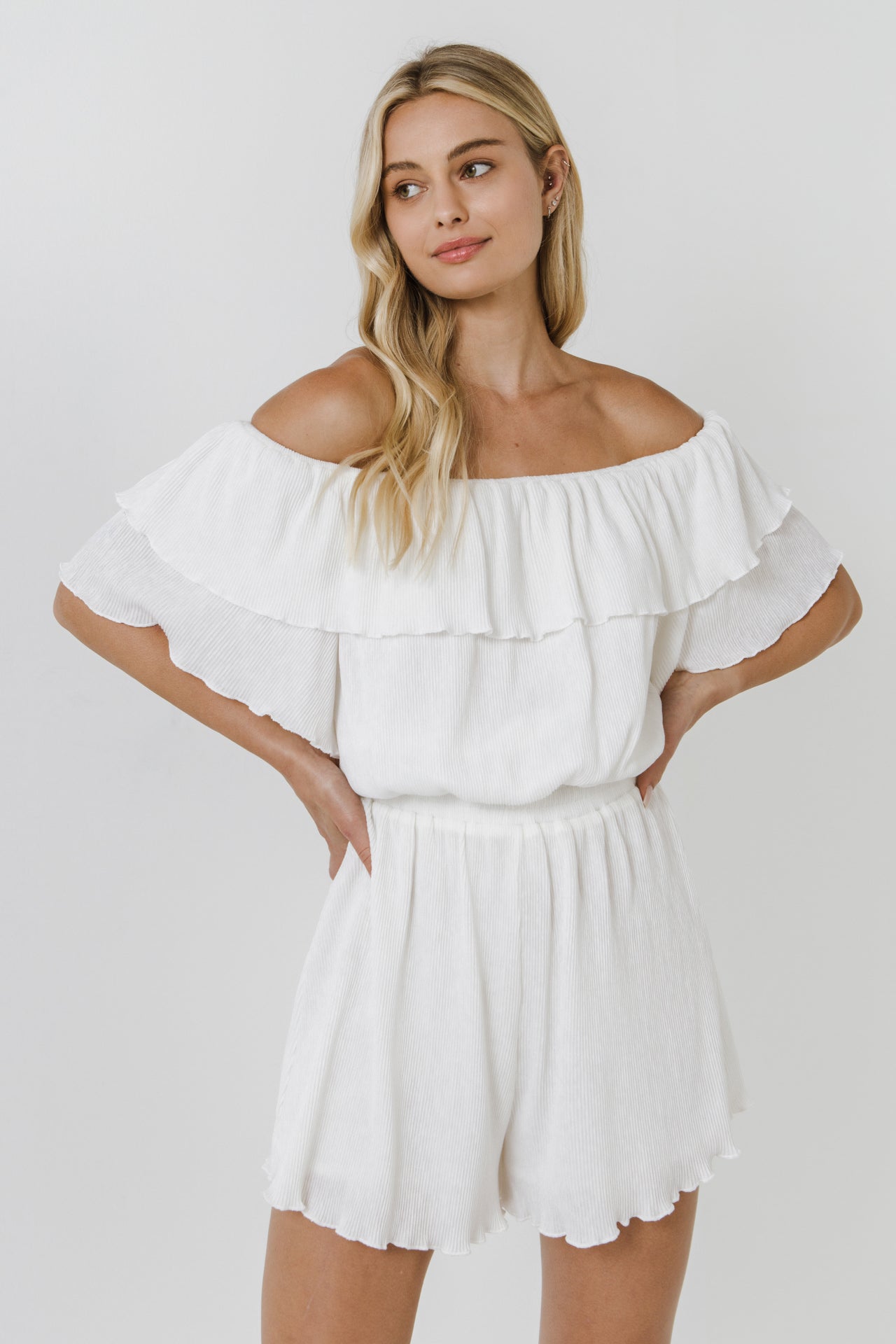 FREE THE ROSES - Texture Knit Ruffled Romper - ROMPERS available at Objectrare
