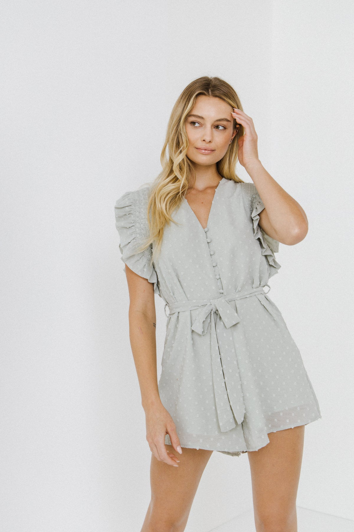 FREE THE ROSES - Swiss Dot Ruffle Detail Romper - ROMPERS available at Objectrare