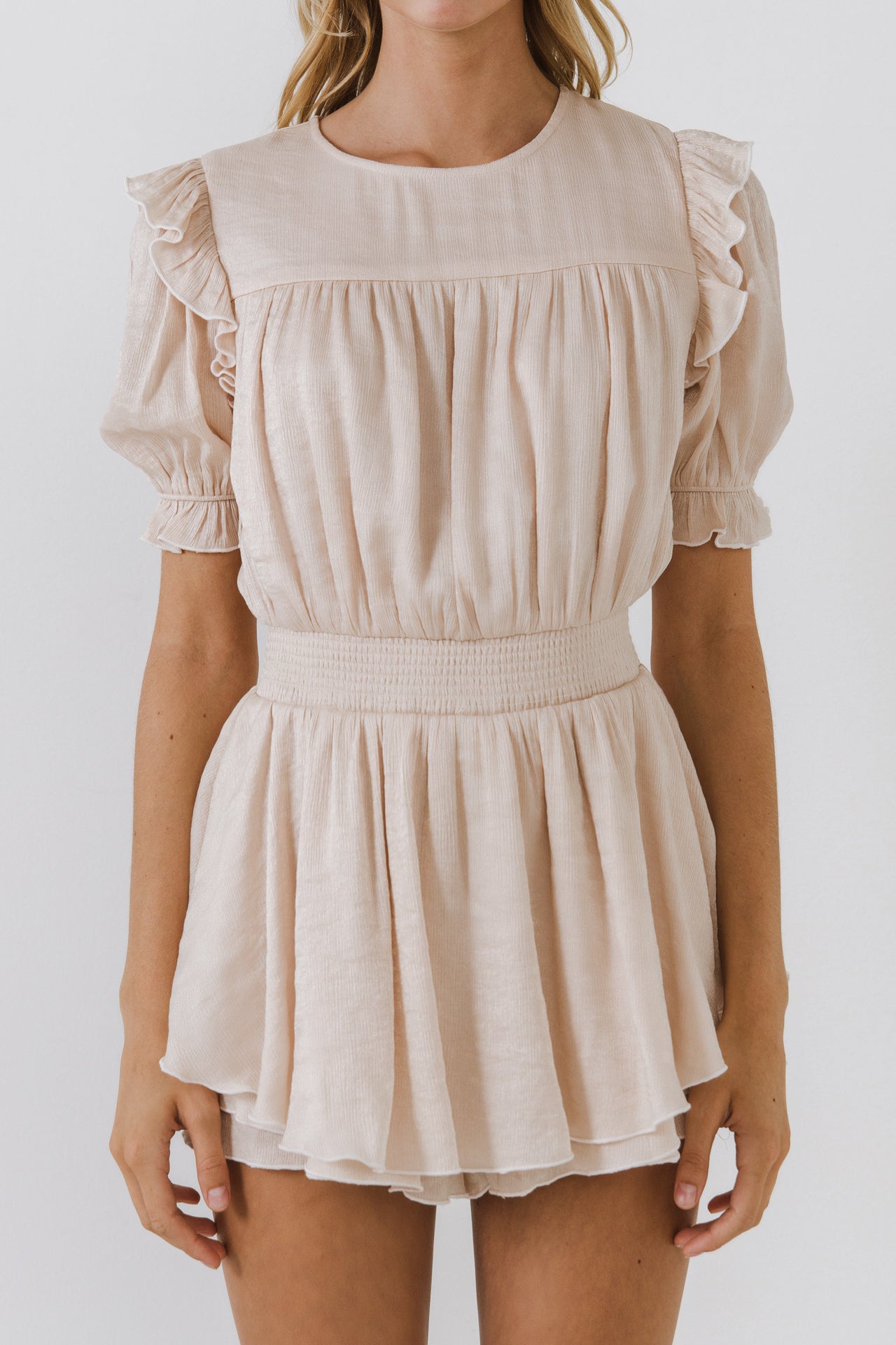 ENGLISH FACTORY - Puff Sleeves Skort Romper - ROMPERS available at Objectrare