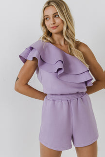 ENDLESS ROSE - Tiered Layer One Shoulder Romper - ROMPERS available at Objectrare