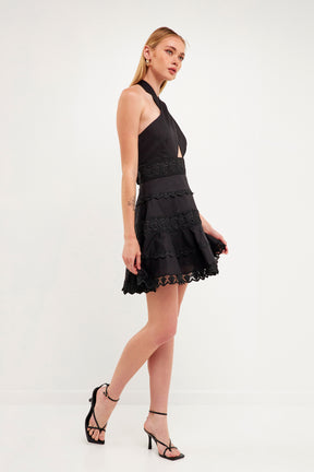 ENDLESS ROSE - Halter Neck Lace Trim Dress - DRESSES available at Objectrare