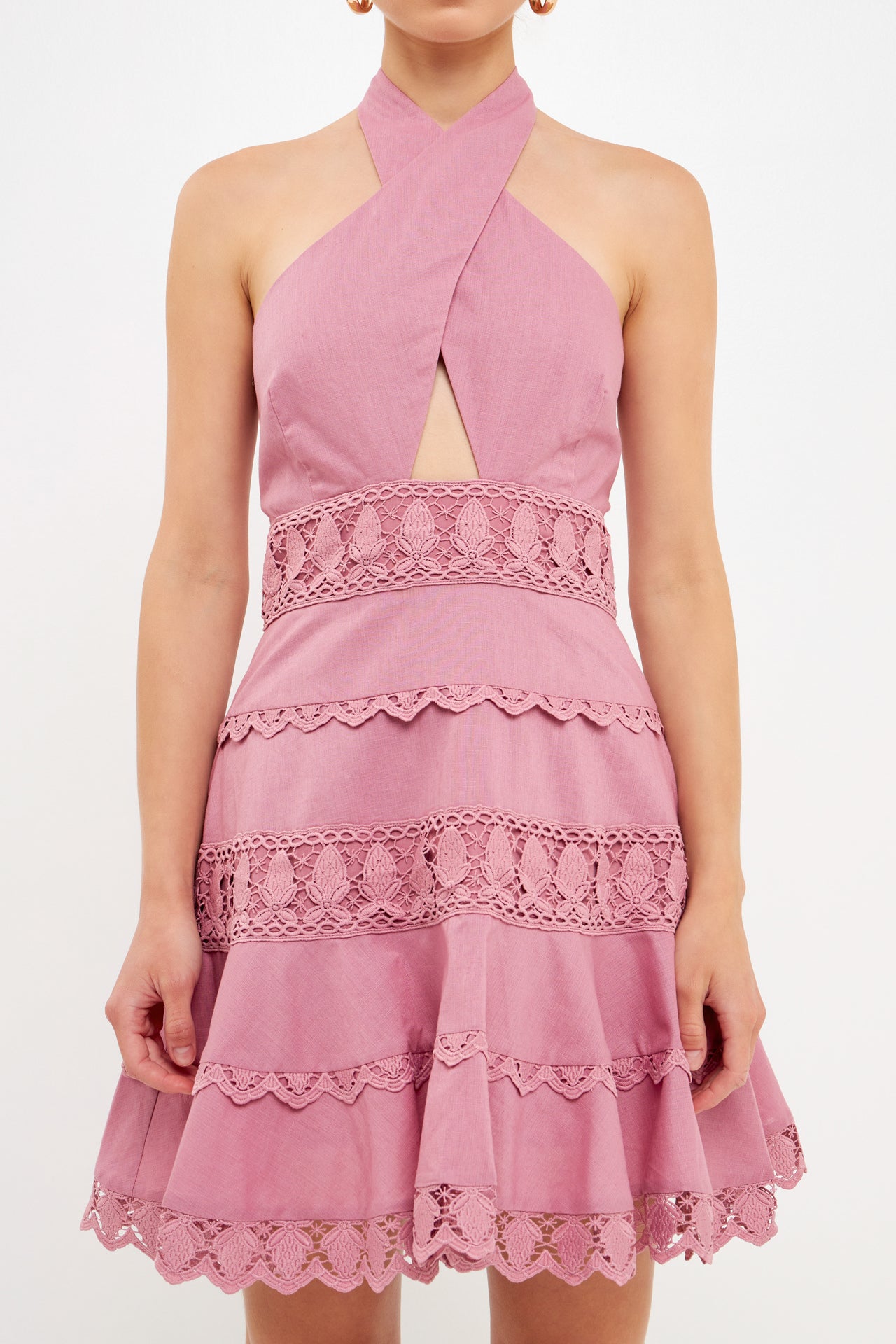 ENDLESS ROSE - Halter Neck Lace Trim Dress - DRESSES available at Objectrare