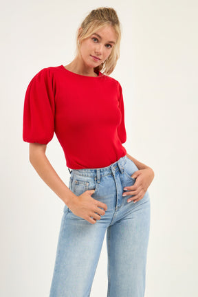 ENGLISH FACTORY - Short Puff Sleeves Sweater Top - TOPS available at Objectrare